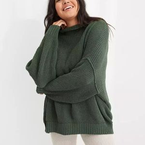 Aerie Chenille Feels Sycamore Green Turtleneck Sweater Size Medium